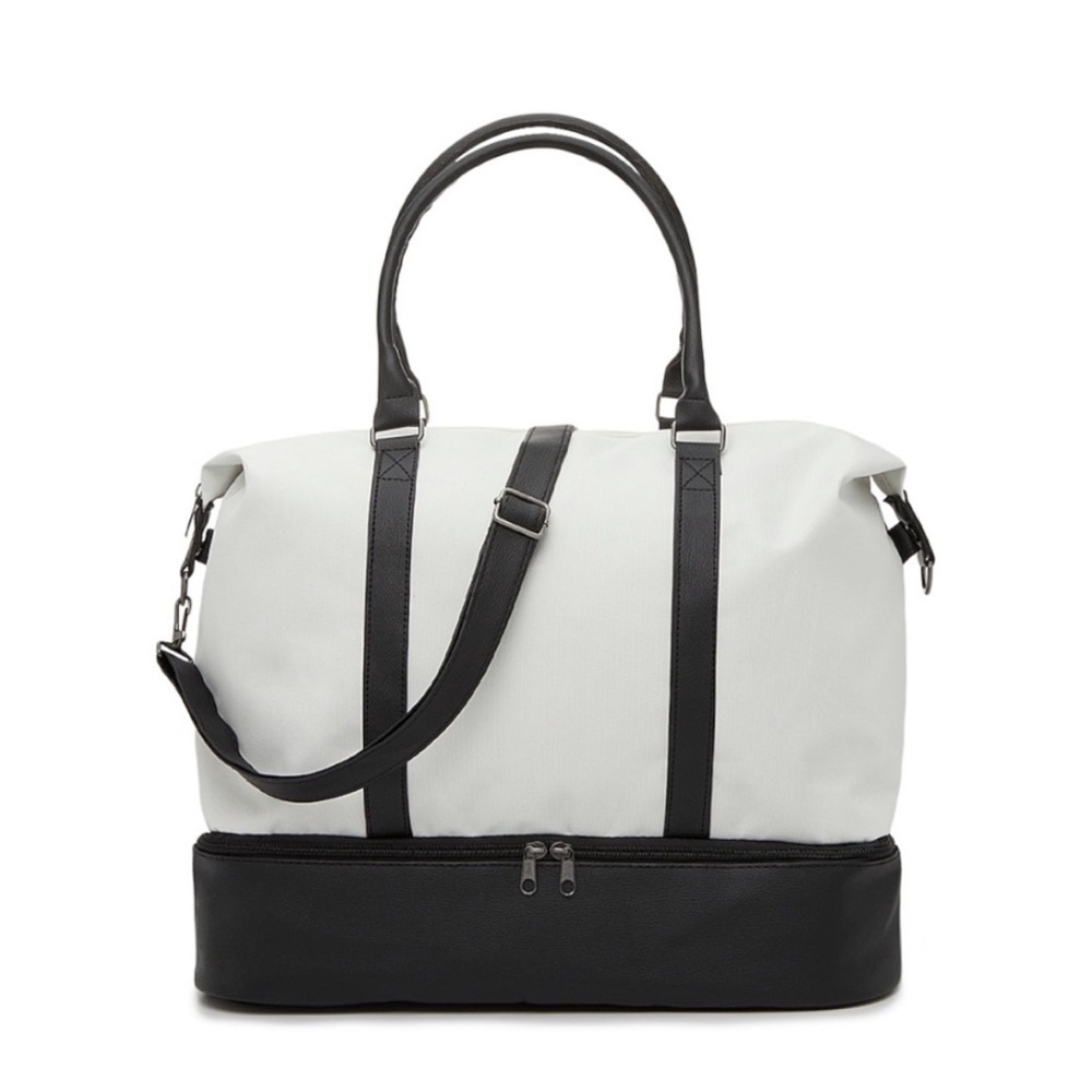 DSW Mini Weekender White & Black Tote Duffel Travel Bag